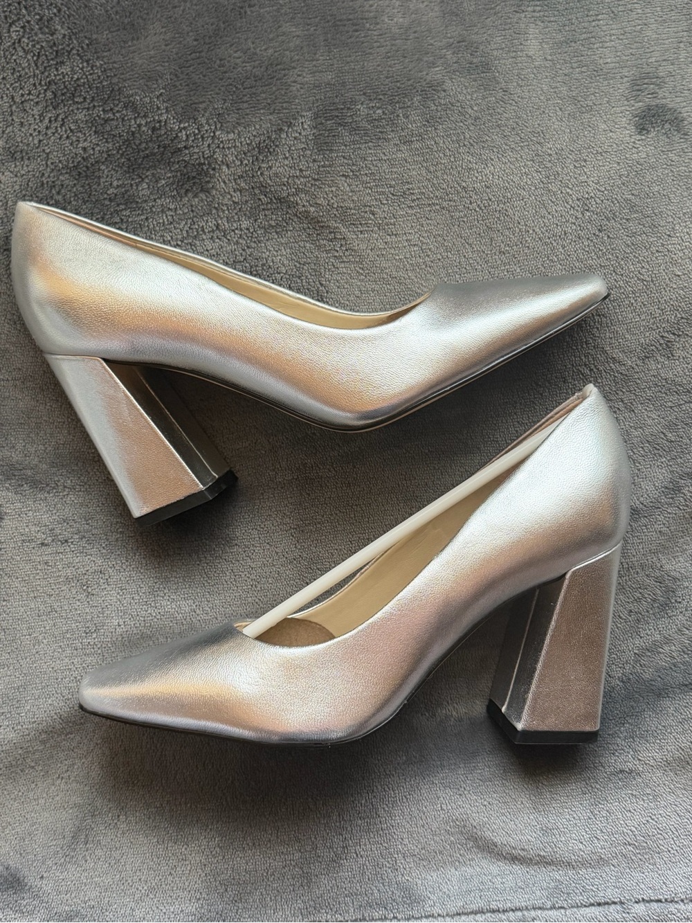 Marc Fisher Metallic Silver Pointed Block Heel Pumps